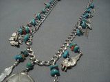 Wonderful Vintage Native American Jewelry Navajo Turquoise Sterling Silver Charm Necklace Old-Nativo Arts