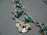 Wonderful Vintage Native American Jewelry Navajo Turquoise Sterling Silver Charm Necklace Old-Nativo Arts