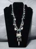 Wonderful Vintage Native American Jewelry Navajo Turquoise Sterling Silver Charm Necklace Old-Nativo Arts