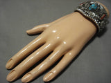 Wonderful Vintage Native American Navajo Blue Diamond Turquoise Sterling Silver Bracelet Old-Nativo Arts