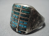 Wonderful Vintage Native American Navajo Sterling Silver Turquoise Inlay Ring Old-Nativo Arts