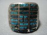 Wonderful Vintage Native American Navajo Sterling Silver Turquoise Inlay Ring Old-Nativo Arts