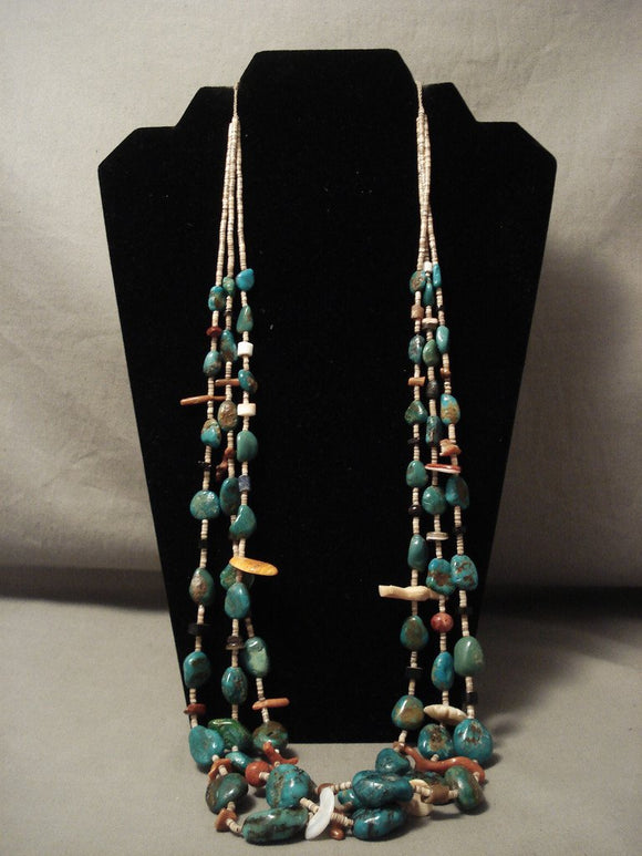 Wonderful Vintage Navajo Native American Jewelry jewelry Deep Green Turquoise Spiny Oyster Necklace Old-Nativo Arts