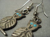 Wonderful! Vintage Navajo Owl Snake Eyes Turquoise Native American Jewelry Silver Earrings-old!-Nativo Arts