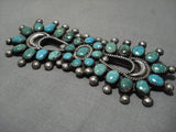 Wonderful Vintage Navajo Sterling Silver Native American Green Turquoise Pin Old-Nativo Arts