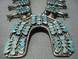 Wow! Dishta Style Vintage Zuni Turquoise Sterling Native American Jewelry Silver Squash Blossom Necklace-Nativo Arts