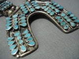 Wow! Dishta Style Vintage Zuni Turquoise Sterling Native American Jewelry Silver Squash Blossom Necklace-Nativo Arts
