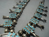 Wow! Dishta Style Vintage Zuni Turquoise Sterling Native American Jewelry Silver Squash Blossom Necklace-Nativo Arts