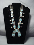 Wow! Dishta Style Vintage Zuni Turquoise Sterling Native American Jewelry Silver Squash Blossom Necklace-Nativo Arts