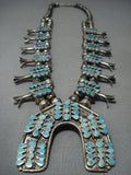 Wow! Dishta Style Vintage Zuni Turquoise Sterling Native American Jewelry Silver Squash Blossom Necklace-Nativo Arts