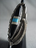 Xxl Vintage Navajo Turquoise & Leaf Native American Jewelry Silver Ring Old Jewelry-Nativo Arts