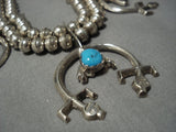 Yeibichai Vintage Native American Navajo Turquoise Sterling Silver Squash Blossom Necklace-Nativo Arts