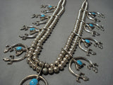 Yeibichai Vintage Native American Navajo Turquoise Sterling Silver Squash Blossom Necklace-Nativo Arts