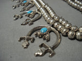 Yeibichai Vintage Native American Navajo Turquoise Sterling Silver Squash Blossom Necklace-Nativo Arts