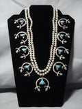 Yeibichai Vintage Native American Navajo Turquoise Sterling Silver Squash Blossom Necklace-Nativo Arts